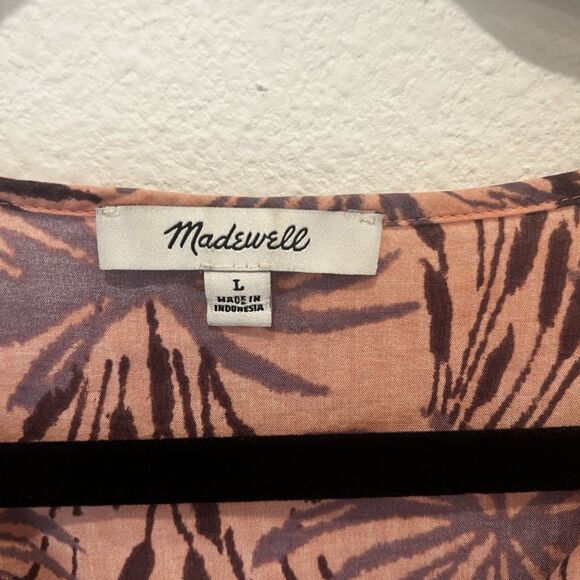 Madewell Dress Womens Pink Button Front Tiered Oasis Palms Mini Sz L Beach Chic - Picture 3 of 7